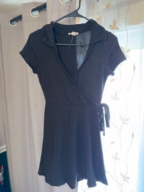 Rolla Coster Black Ribbed Wrap Mini Dress